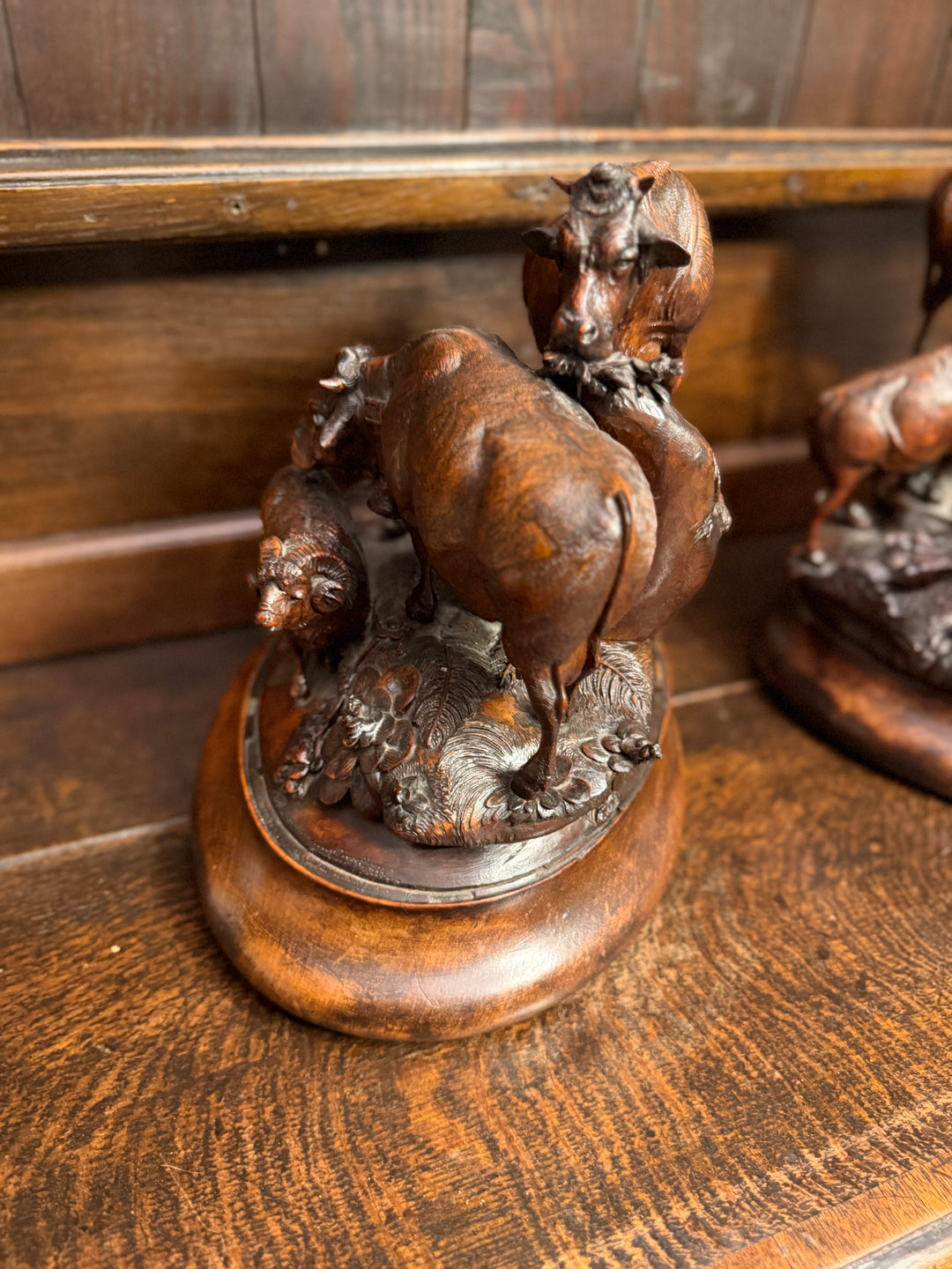 Pair of Black Forest Sculptures of Cattle Attributed to Johann Huggler of Brienz