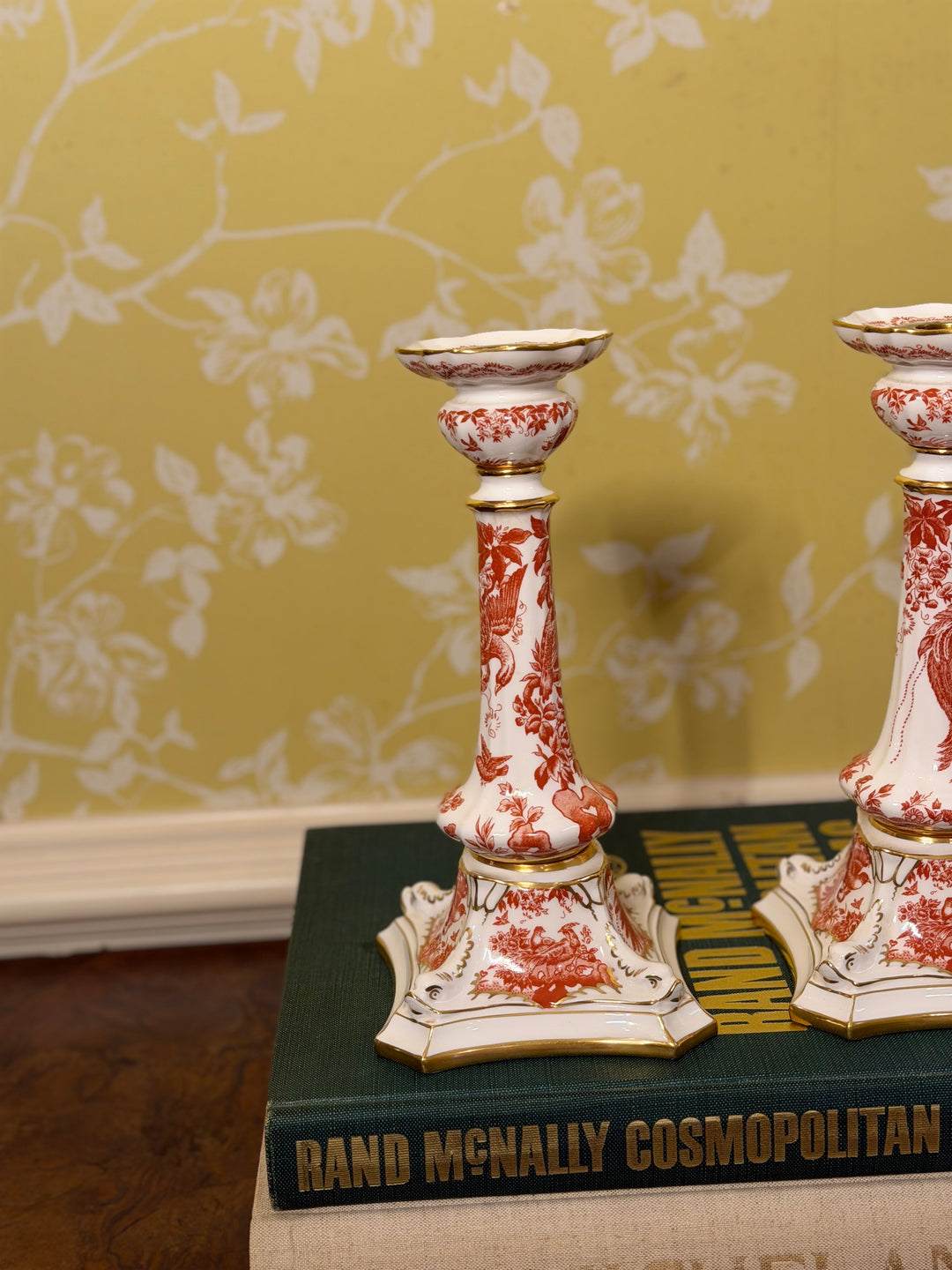 Royal Crown Derby Red Aves Candlesticks