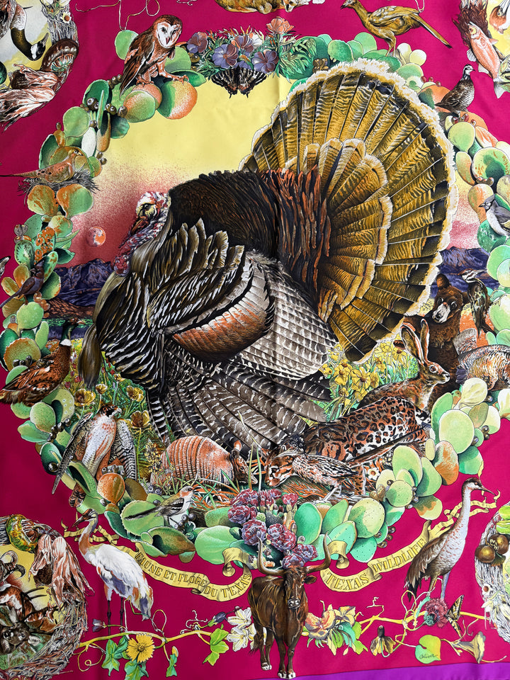 Vintage HERMÈS “Fauna et Flora du Texas” Silk Scarf by Kermit Oliver 90