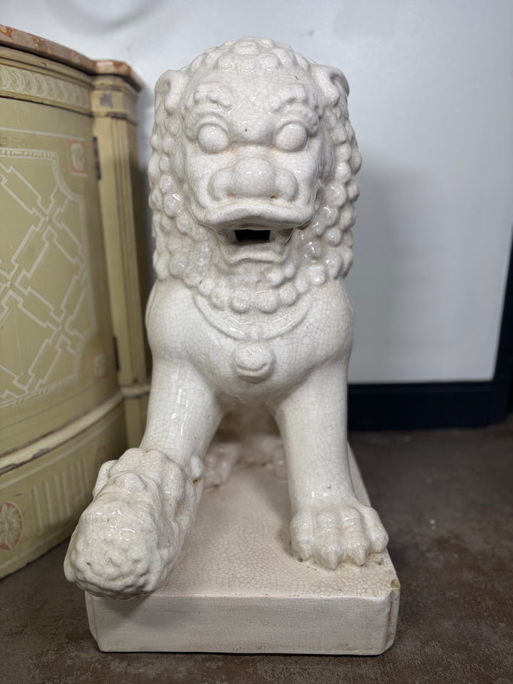 Pair Large White Glazed Ceramic Foo Dog Statues