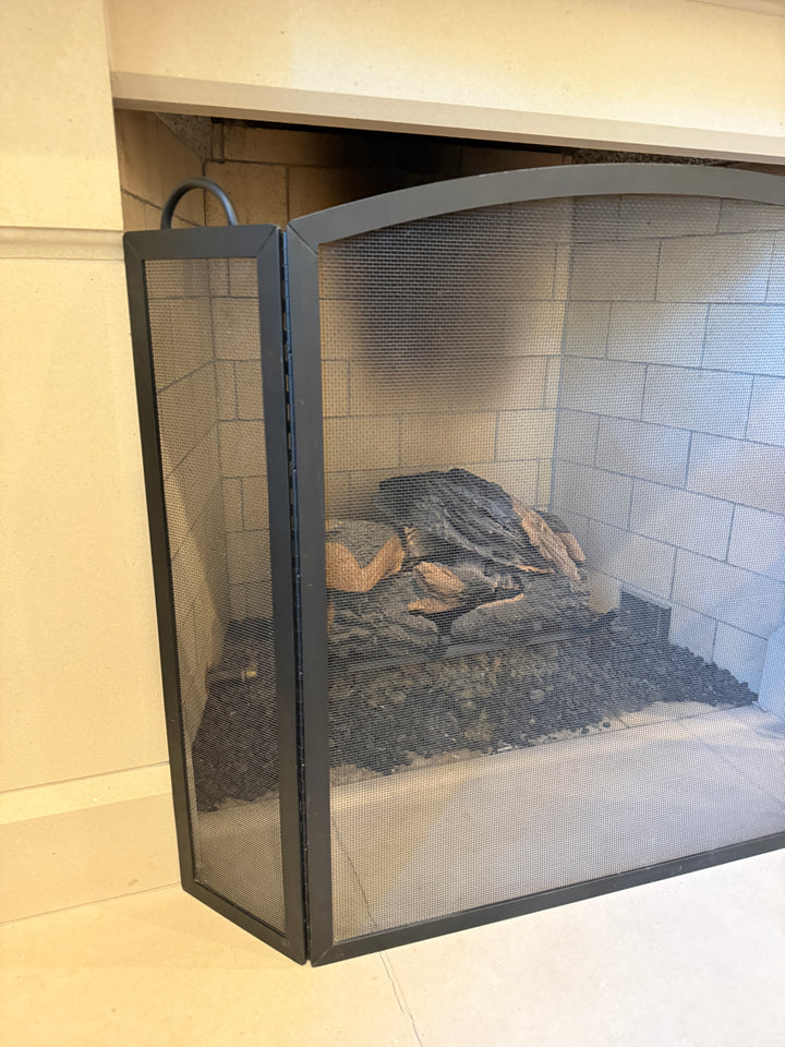 Black Solid Rod Iron Fireplace Screen