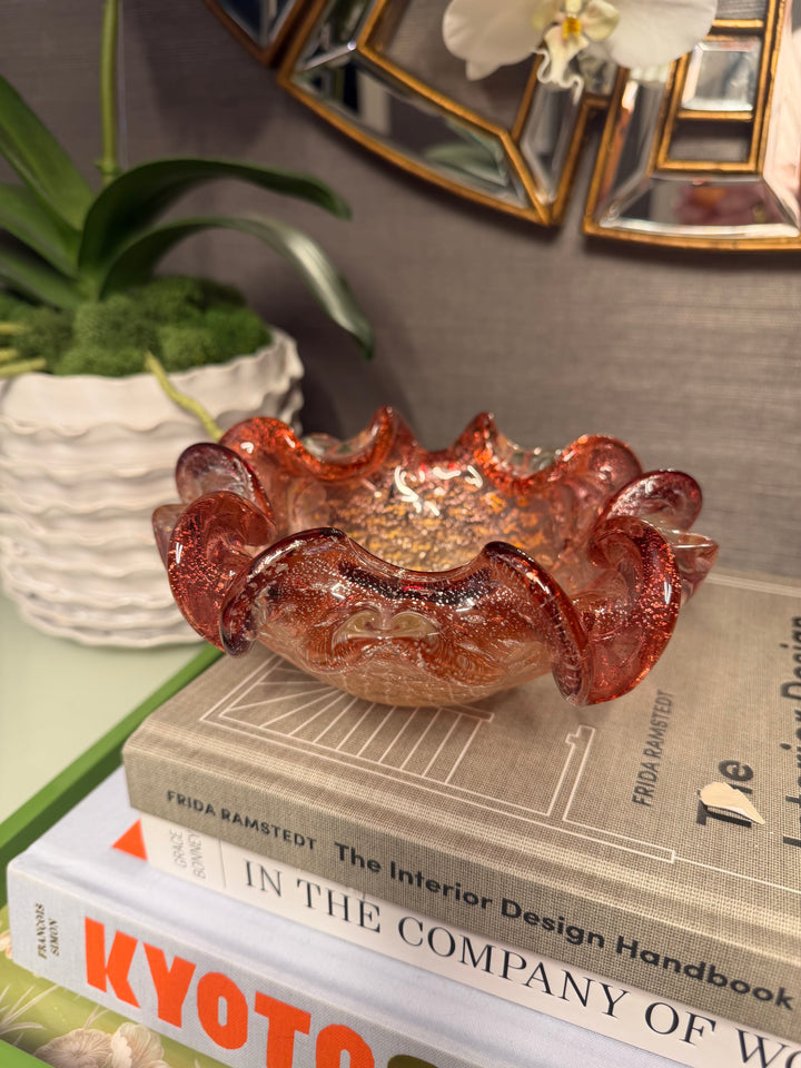 Cranberry & Gold Murano Glass Bowl