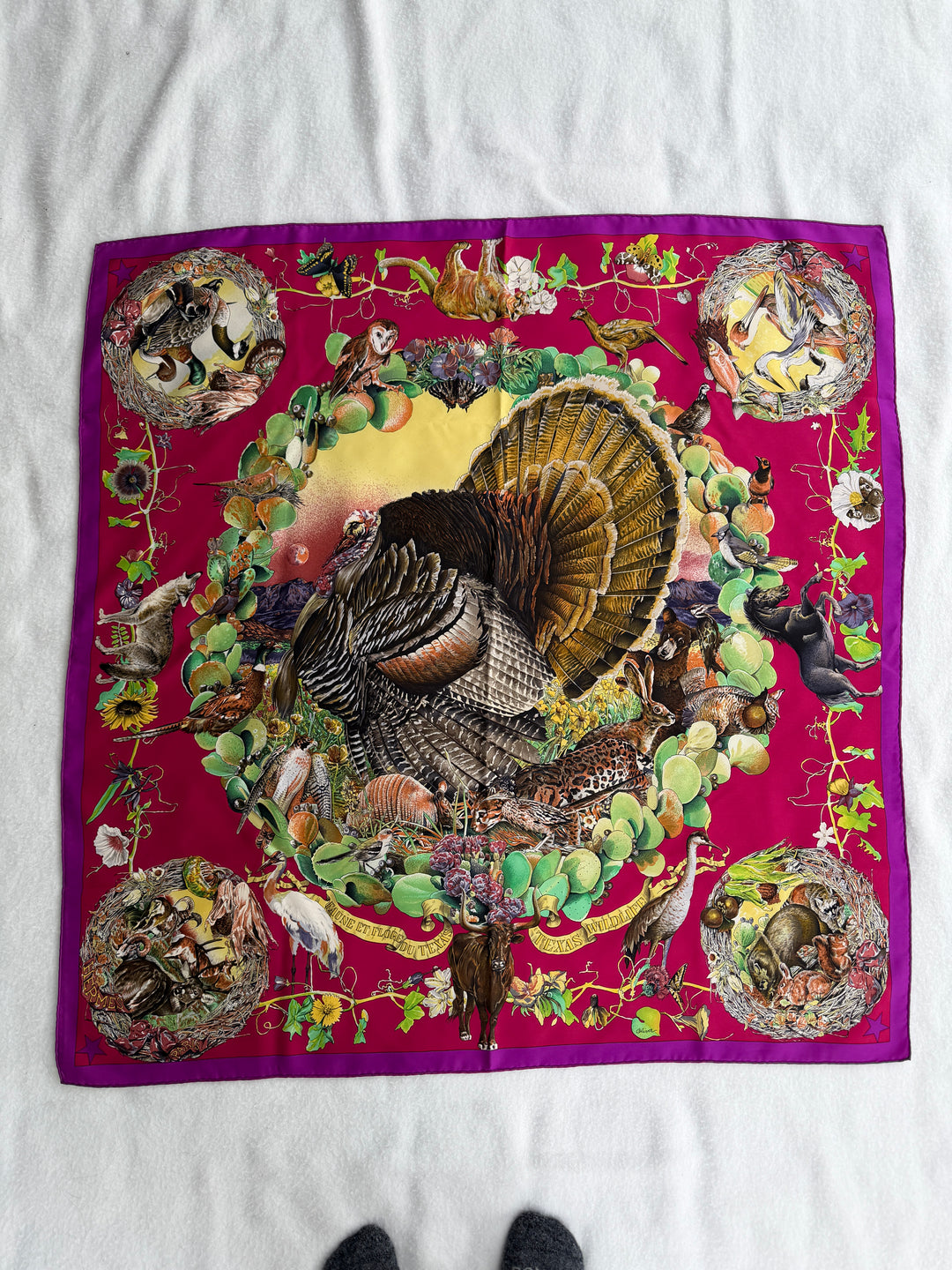 Vintage HERMÈS “Fauna et Flora du Texas” Silk Scarf by Kermit Oliver 90
