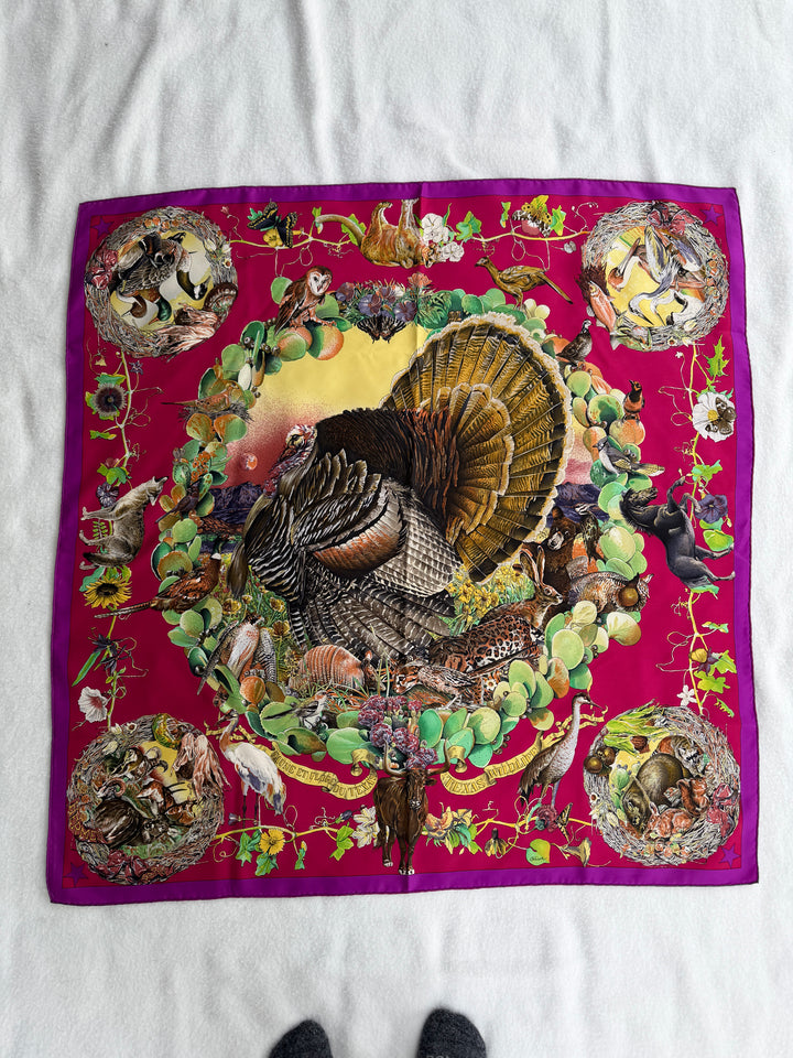 Vintage HERMÈS “Fauna et Flora du Texas” Silk Scarf by Kermit Oliver 90