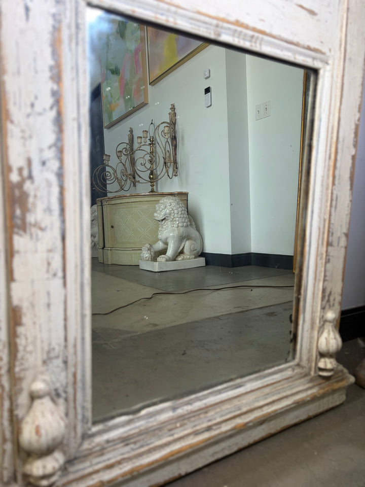French-Style Trumeau Mirror with Carved Floral Appliqué