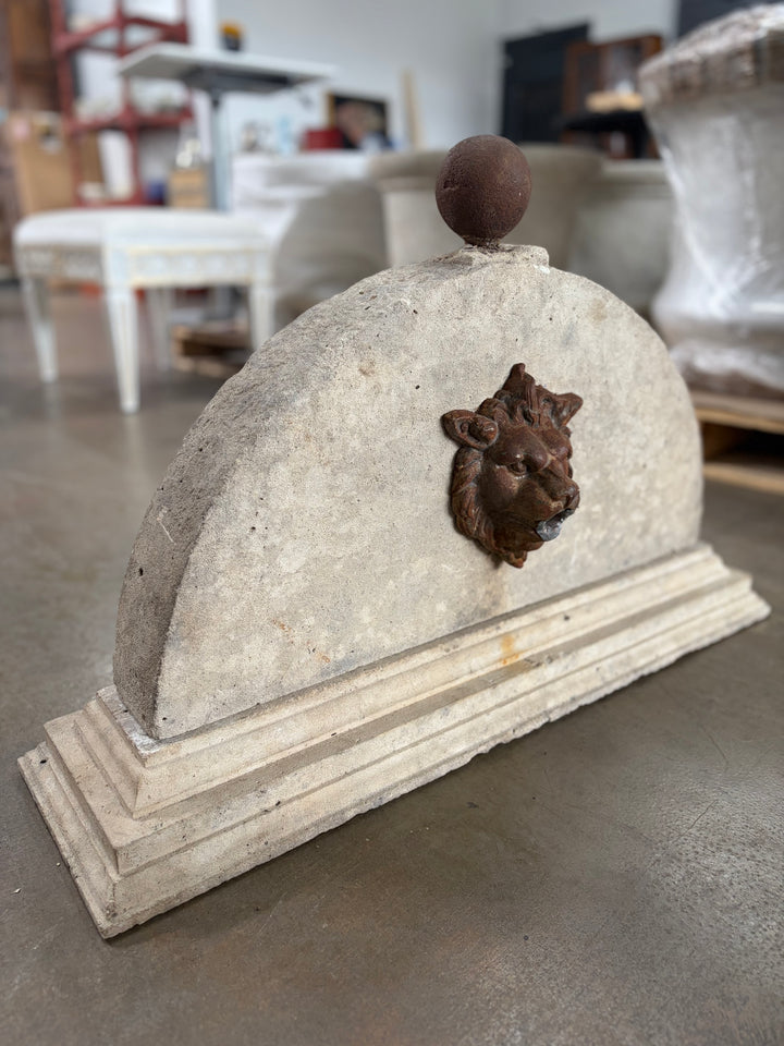 Cast Stone Demilune Fountain Panel with Lion Head Spout