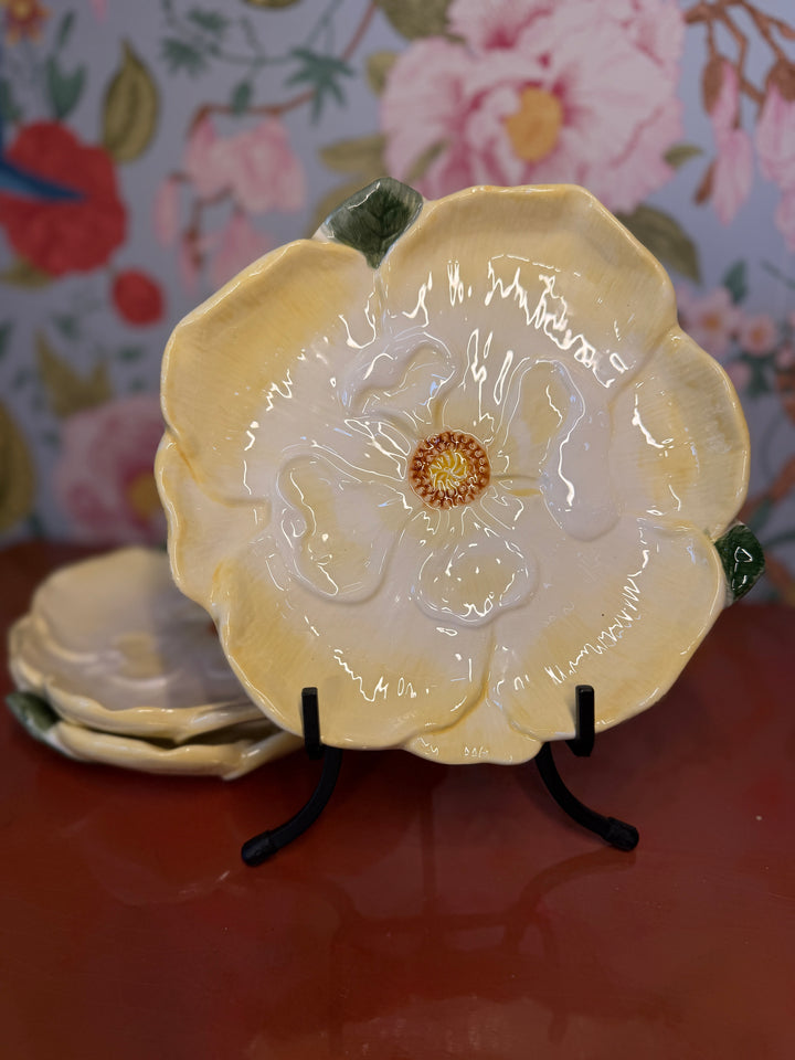 Set of 3 Ceramic Yellow Flower Plates