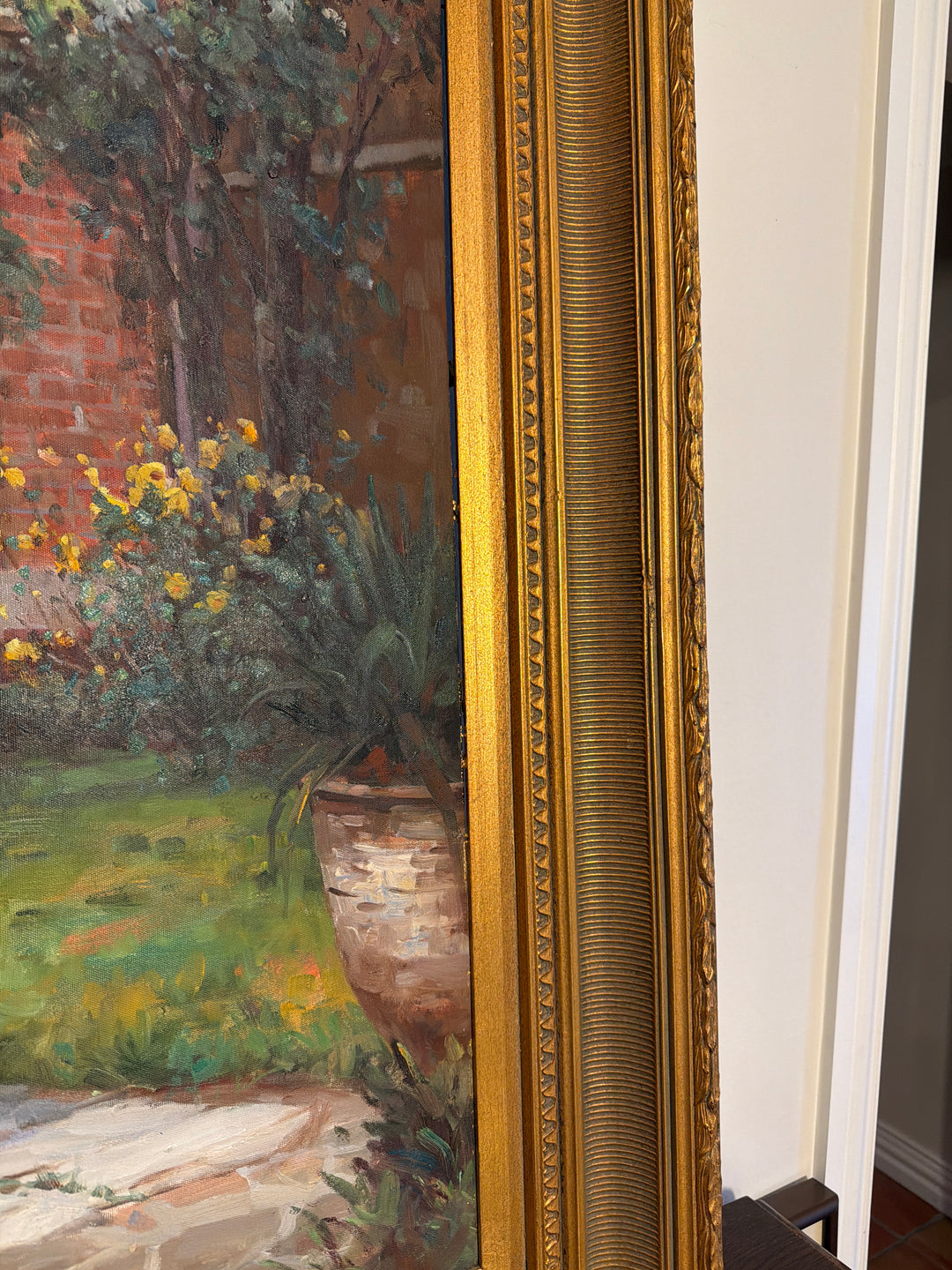 Framed Cottage Original Oil Painting - Signed "Lotte" (39.5 in x 49.5 in)