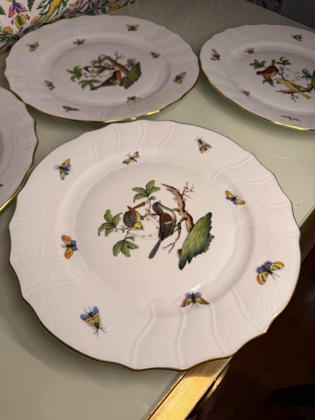 Set of Four Herend Rothschild Bird Dinner Plates