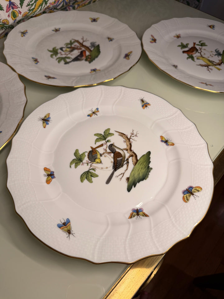 Set of Four Herend Rothschild Bird Dinner Plates