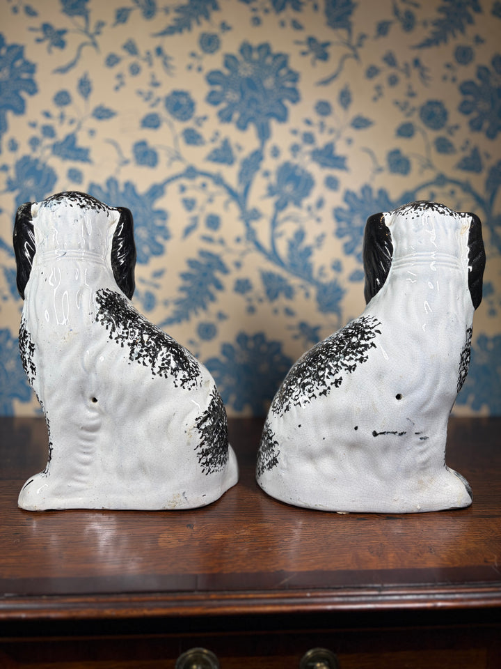 Pair of Antique Black and White Staffordshire Dogs