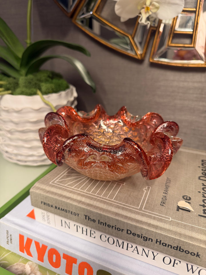 Cranberry & Gold Murano Glass Bowl