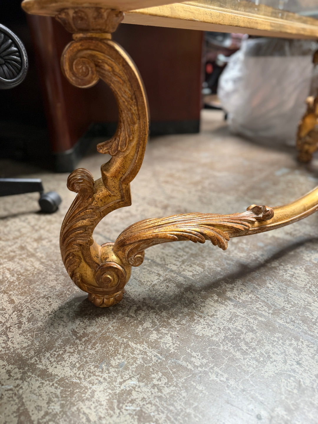 Gold Painted Coffee Table with Glass Top
