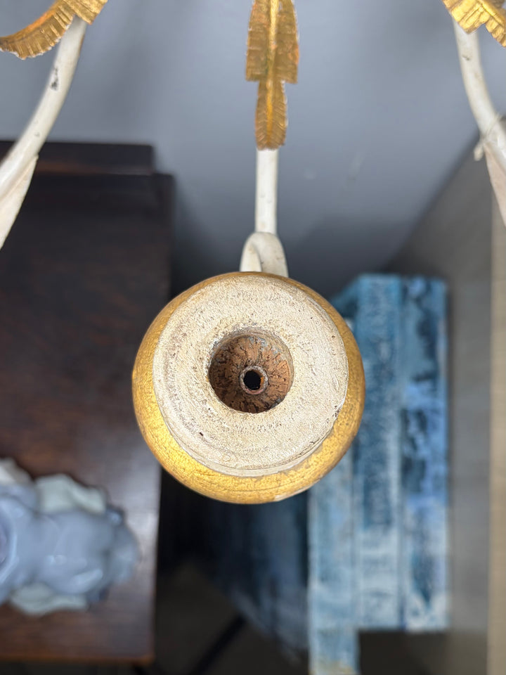 Antiqued Painted & Gilded Gold 3-Candle Wall Sconces