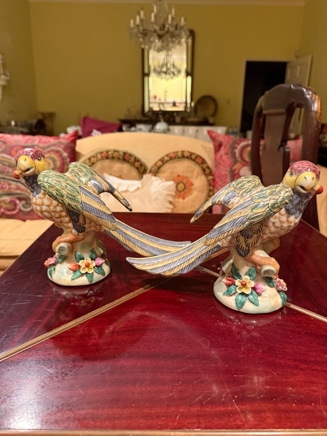 Majolica Parrot Figurines
