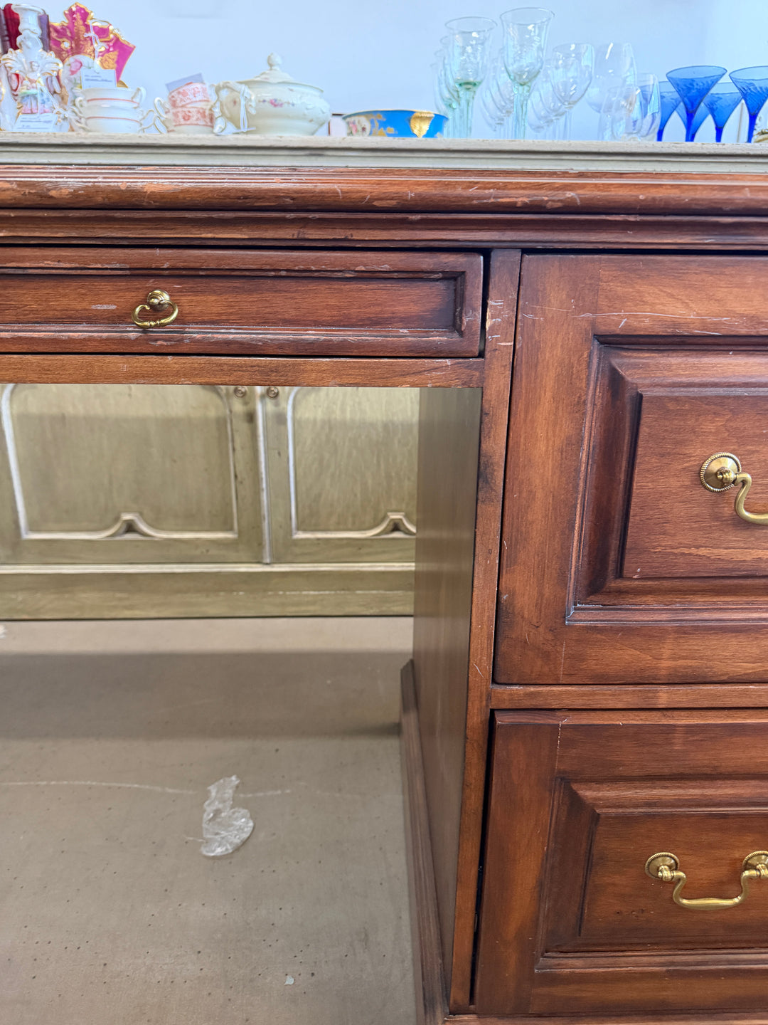 Vintage Wooden Desk with 8 Drawers