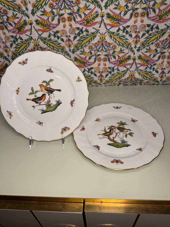 Pair of Herend Rothschild Bird Porcelain Dinner Plates - Set of 2