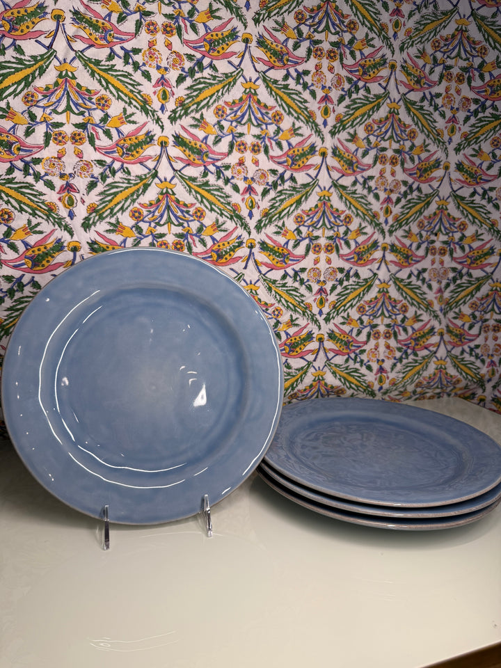 Set of 4 Blue Glazed Ceramic Dinner Plates - Juliska