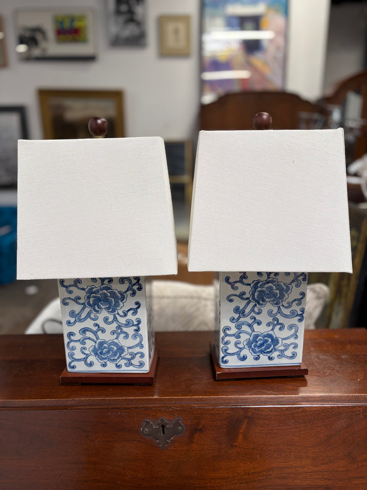 Vintage Blue Floral Lamps (Set of 2)