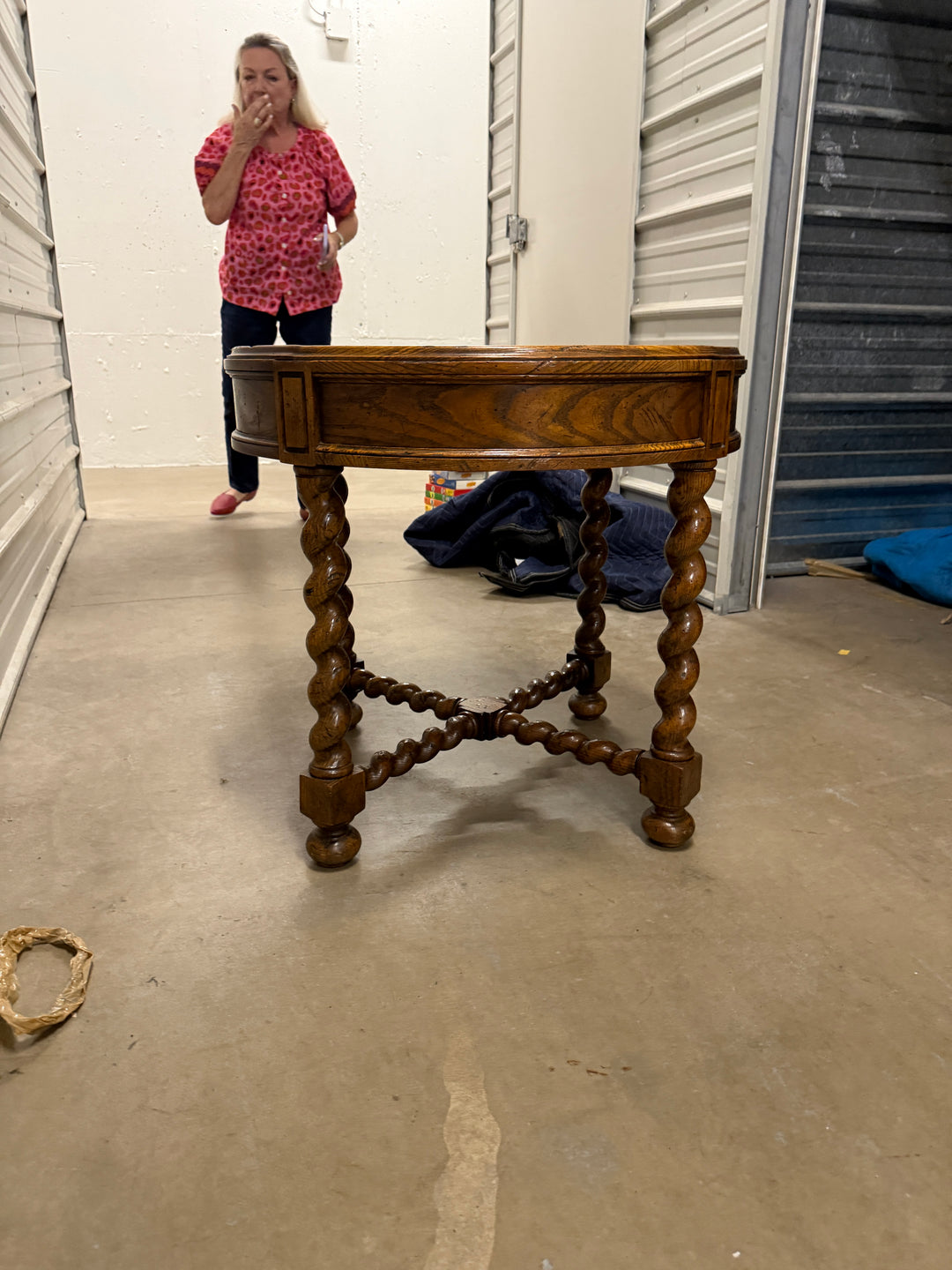 Baker Furniture English Barley Twist Oak and Burl Wood Tea Table
