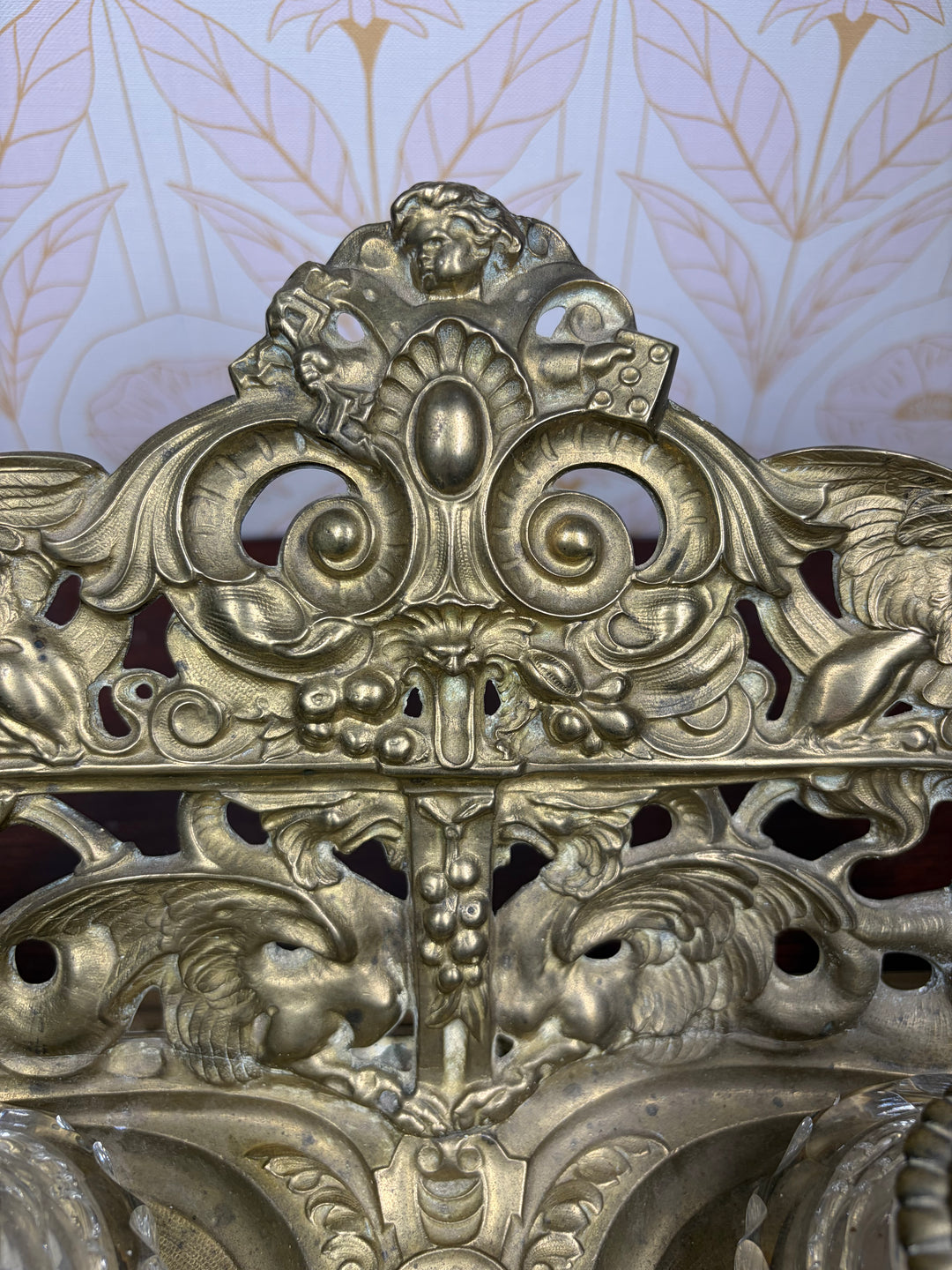 Ornate Gilt Brass Double Inkwell Desk Stand