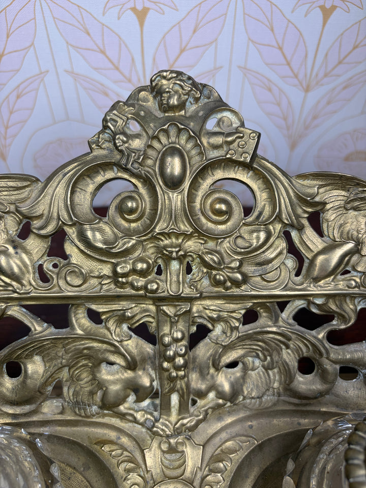 Ornate Gilt Brass Double Inkwell Desk Stand