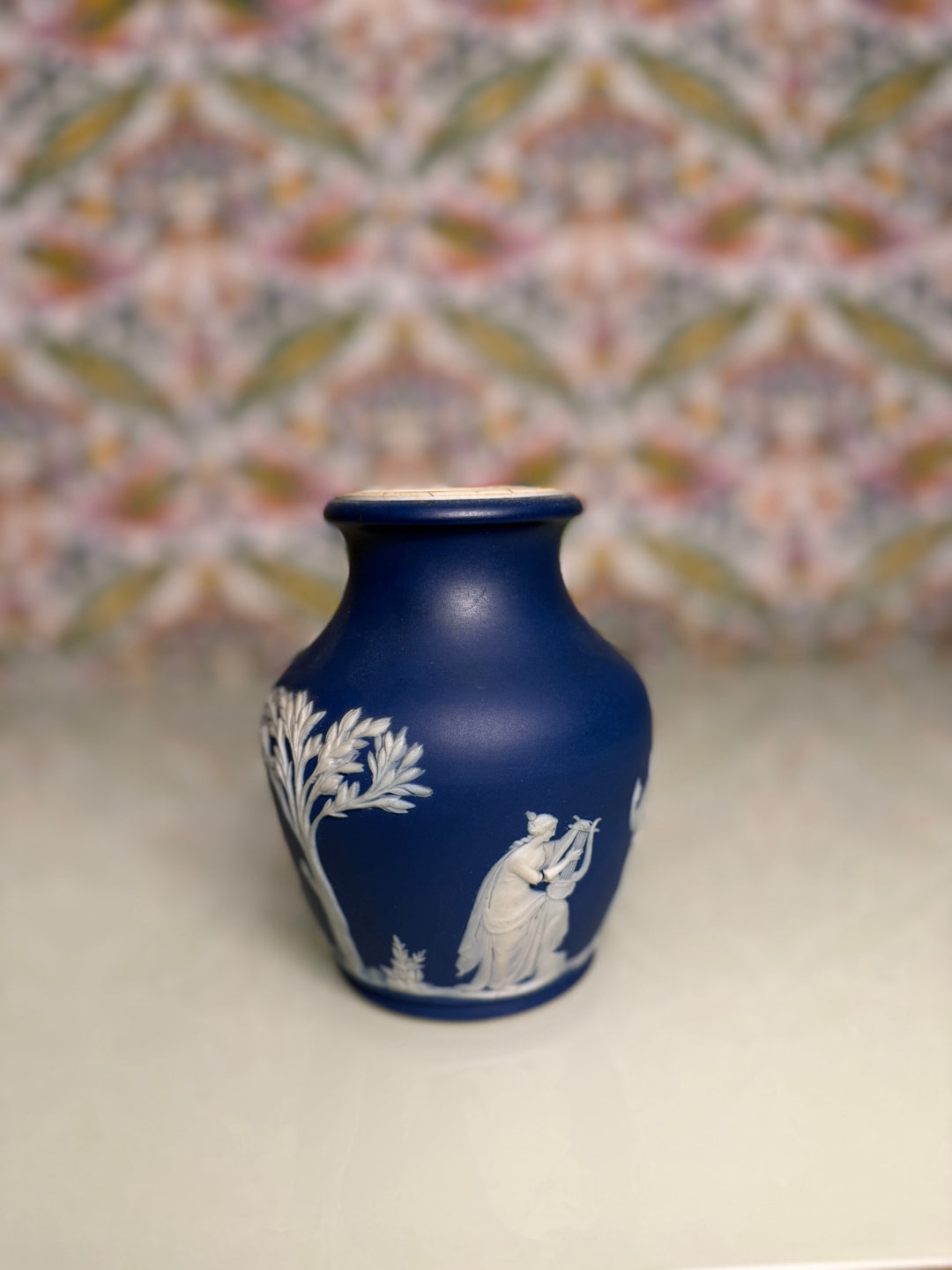 Rare 1800s Wedgwood Dark Blue Jasperware Small Vase
