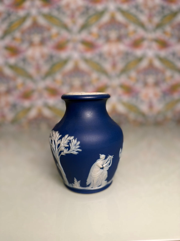 Rare 1800s Wedgwood Dark Blue Jasperware Small Vase