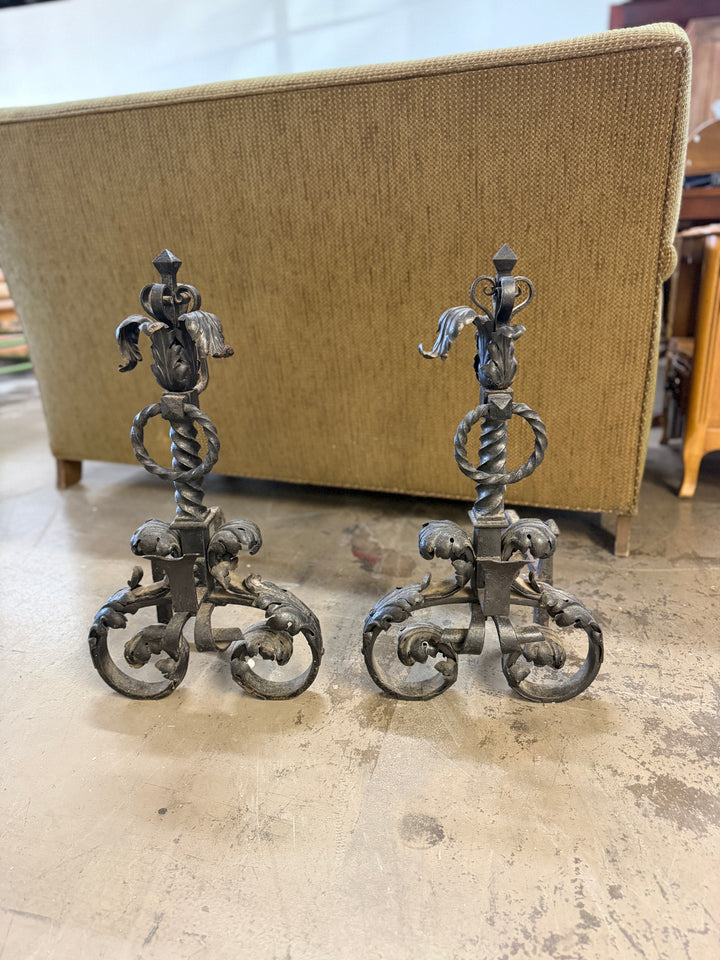 Pair of Black Iron Andirons