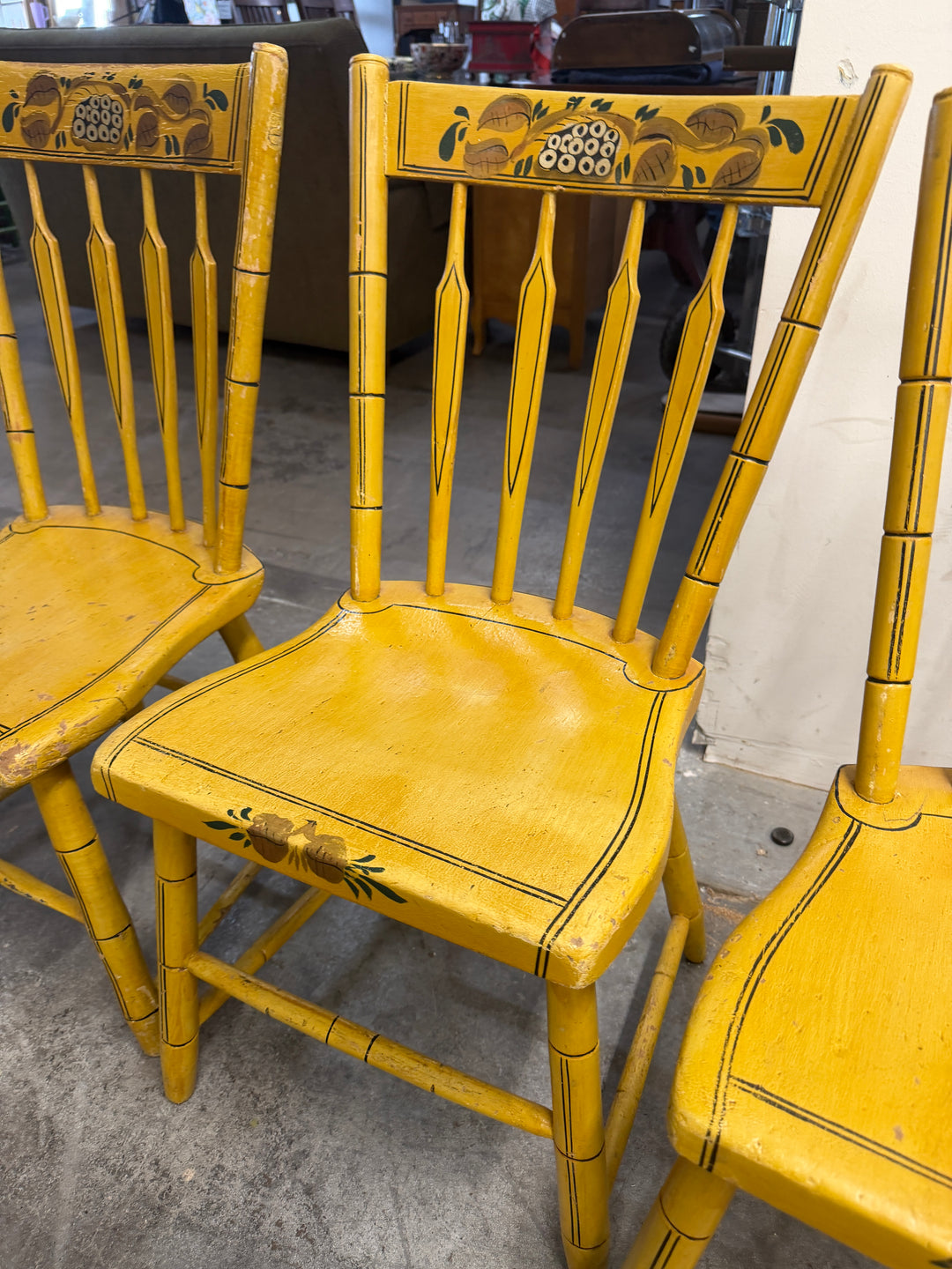 Set of 4 Vintage Wooden Hand Painted Chairs