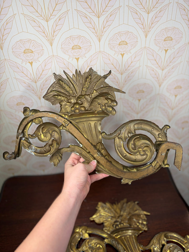 Pair of Gilt Bronze Rococo Acanthus & Cornucopia Ornamental Mounts