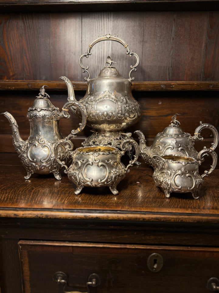 English Victorian Sterling Silver Tea & Coffee Service, Louis XV Pattern