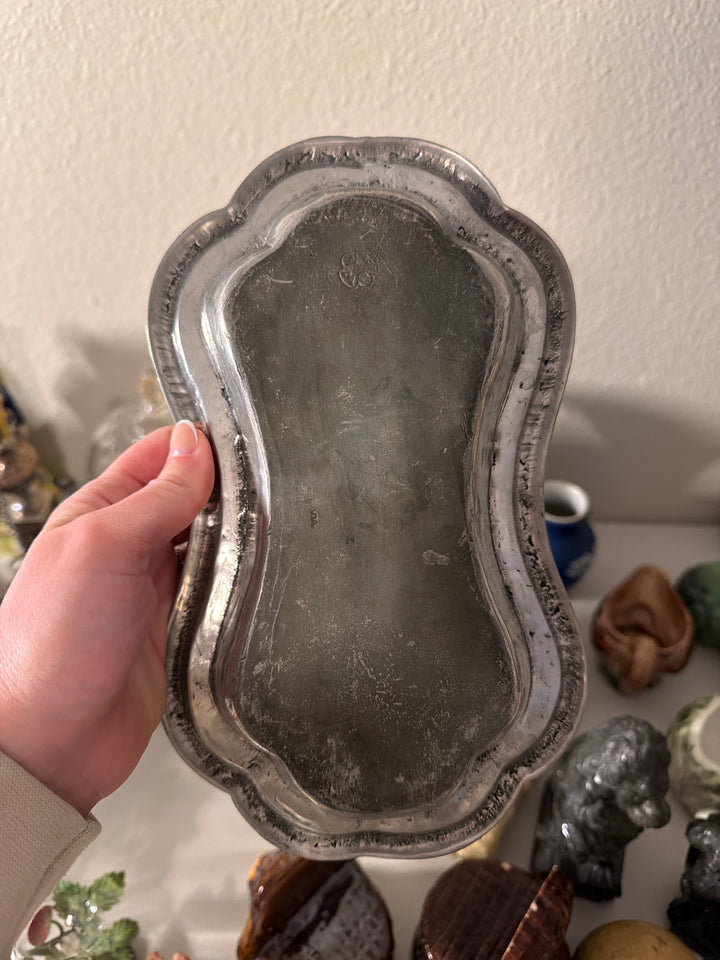 Kidney-Shaped Pewter Tray with Gadroon Border