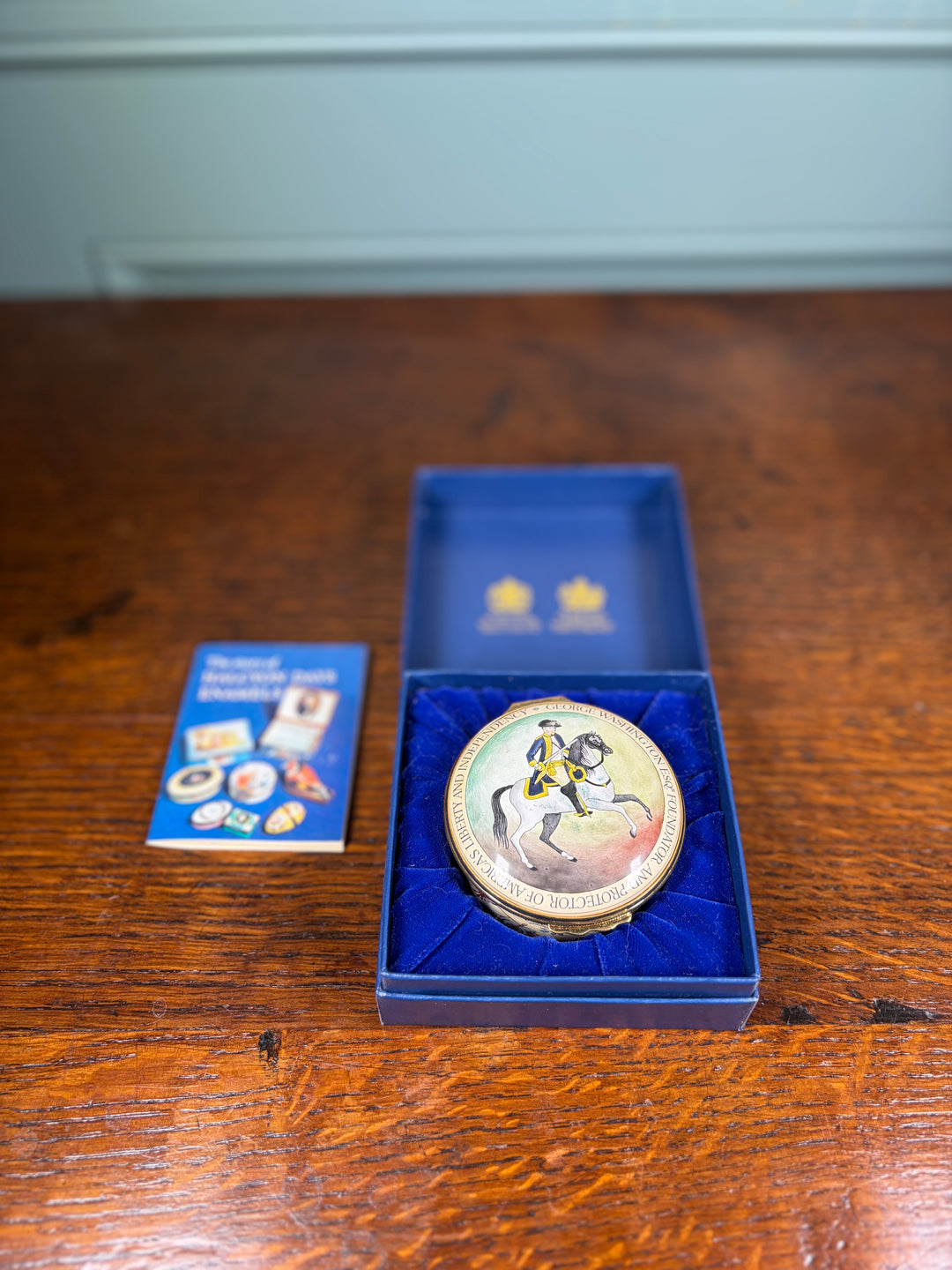 Halcyon Days George Washington Enamel Pill Box with Original Box