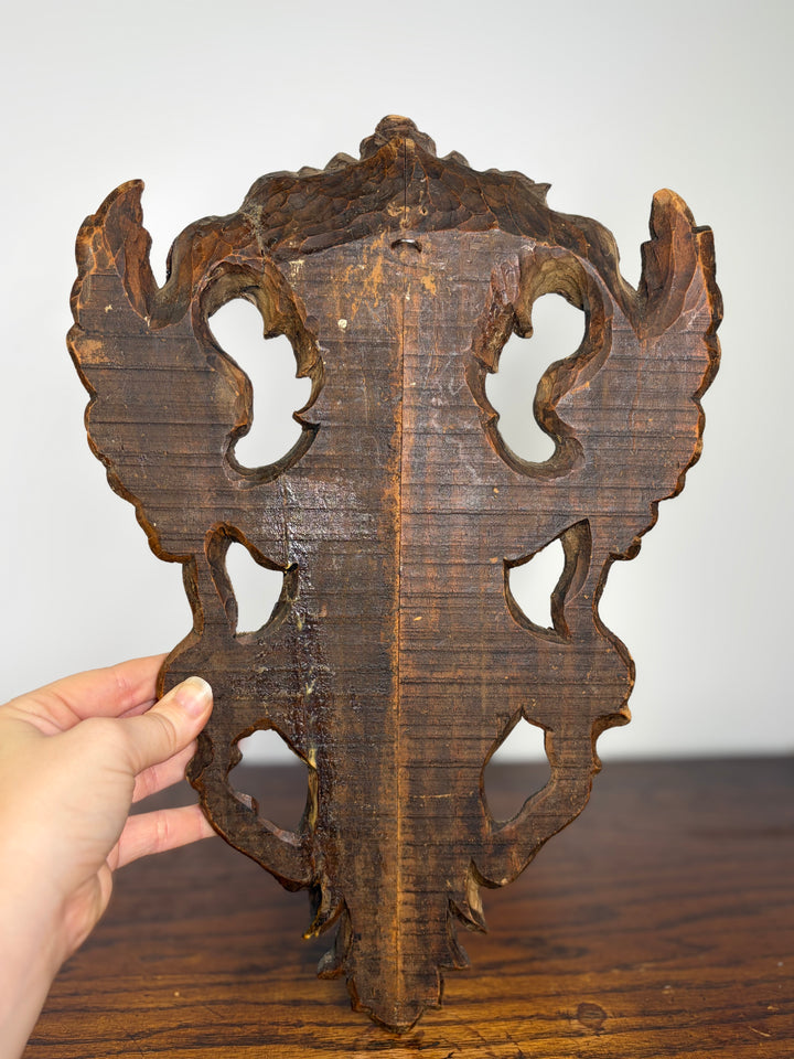 Pair of Carved Wood Heraldic Eagle & Shield Wall Plaques