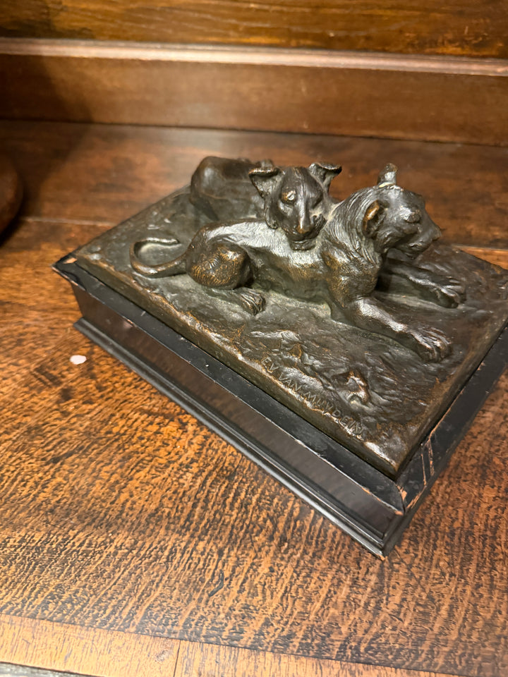 Bronze Sculpture of Lion Cubs by E.V. Van Mundent & Signature