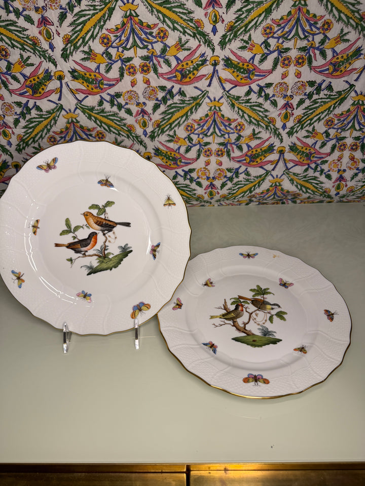 Pair of Herend Rothschild Bird Porcelain Dinner Plates - Set of 2