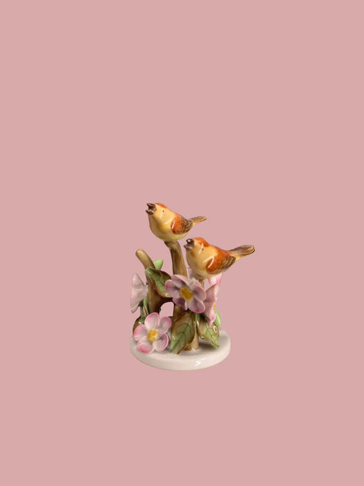 Herend Porcelain Double Bird Figurine with Flowers