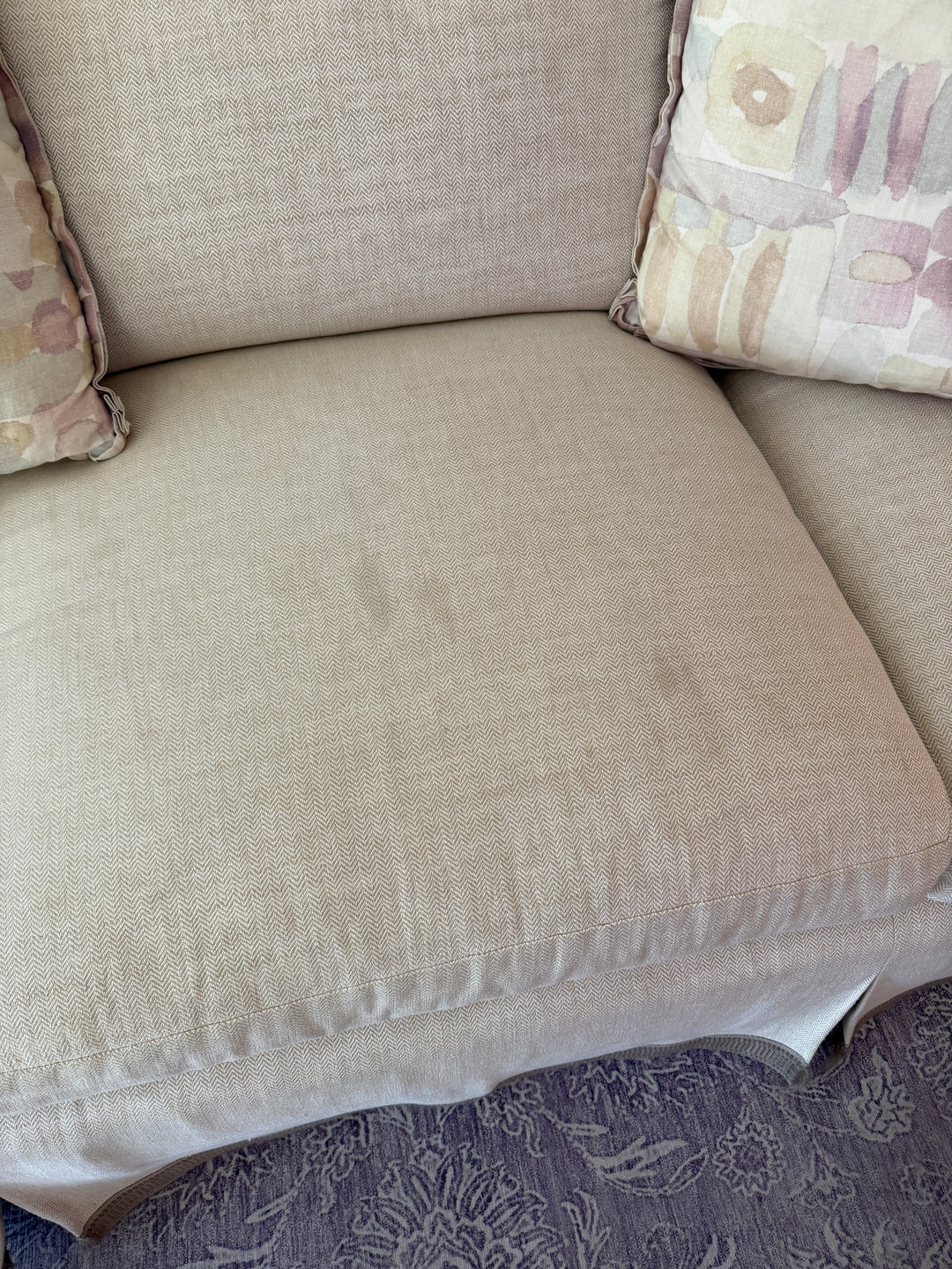 Three-Seat Skirted Sofa in Cream Woven Fabric