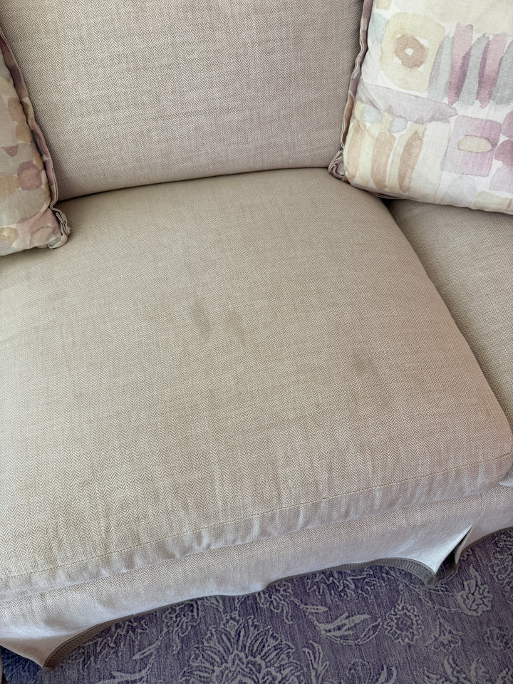 Three-Seat Skirted Sofa in Cream Woven Fabric