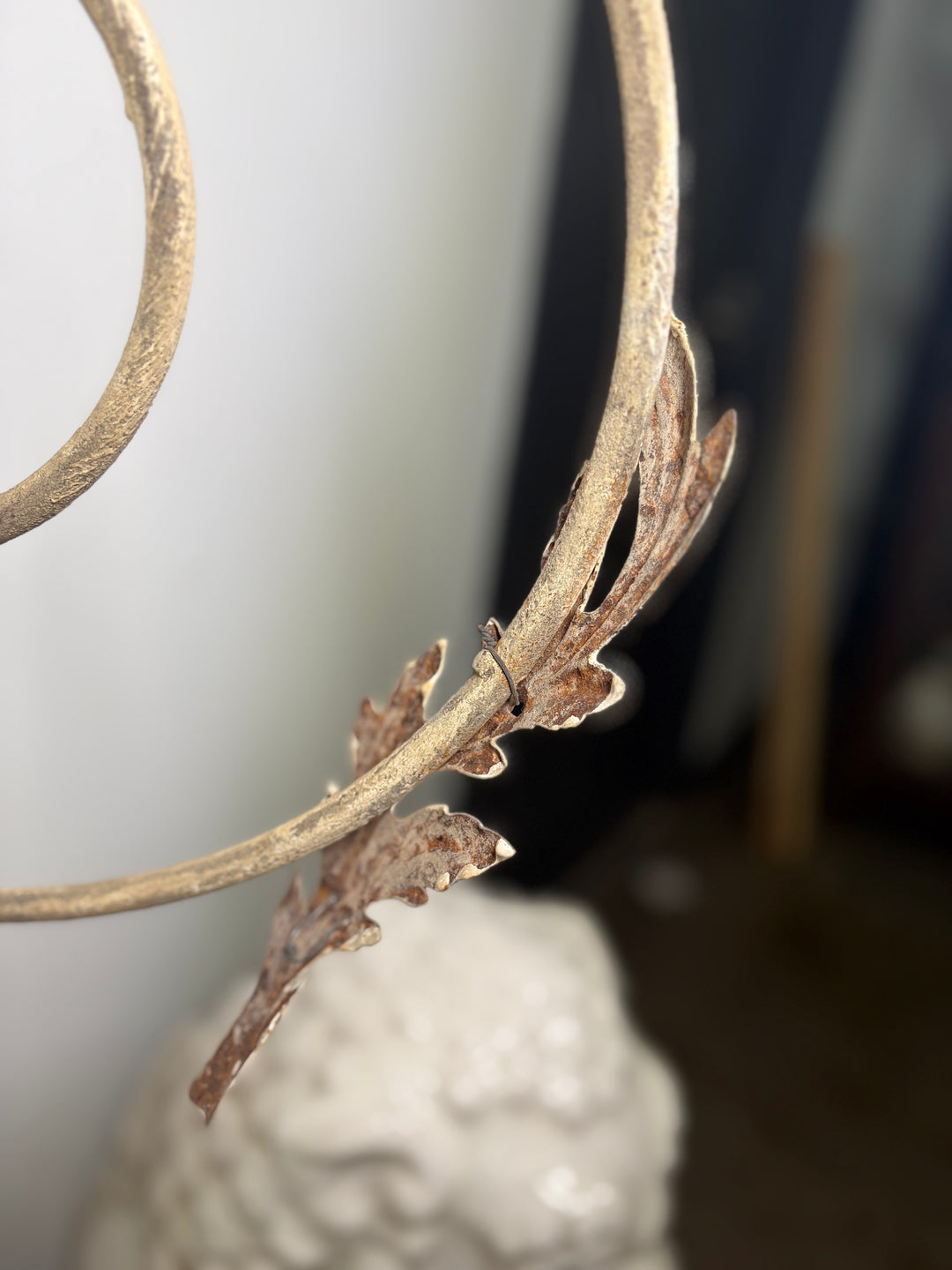 Pair of Painted Iron & Wood Three-Arm Wall Candle Sconces