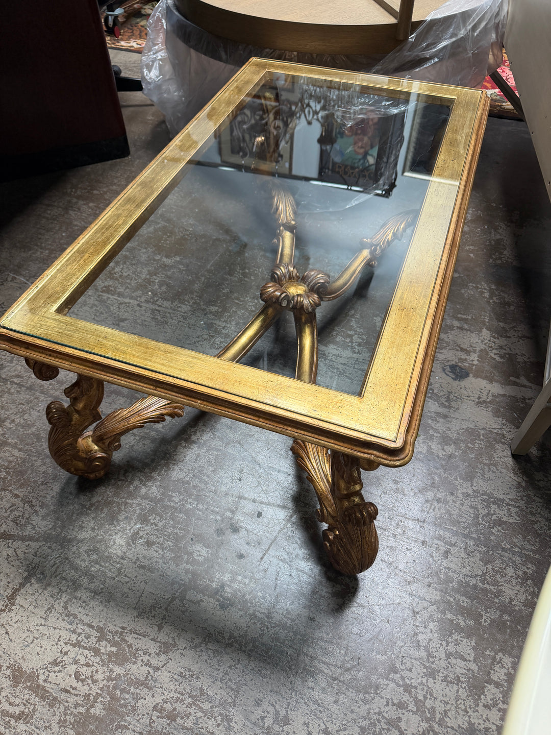 Gold Painted Coffee Table with Glass Top