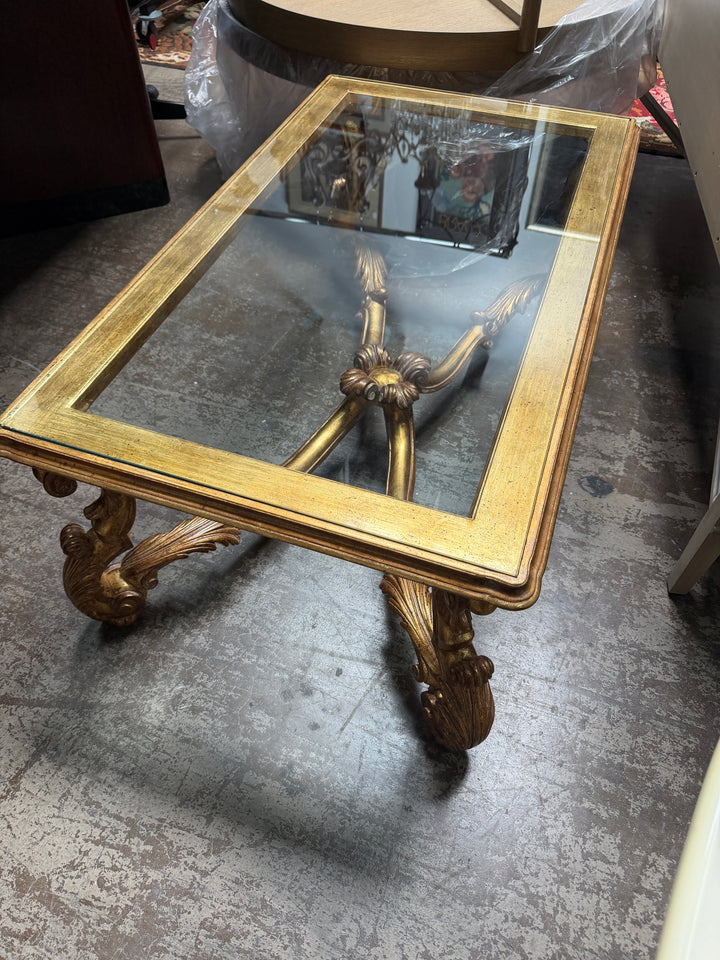 Gold Painted Coffee Table with Glass Top