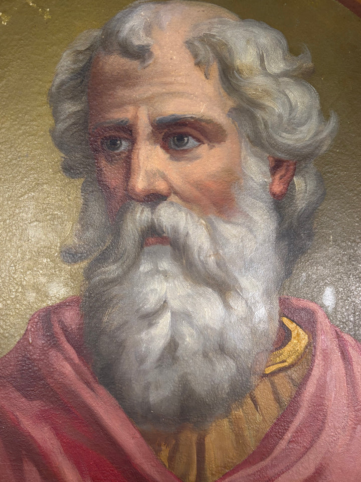 Oval Portrait Painting of Bearded Elder on Board