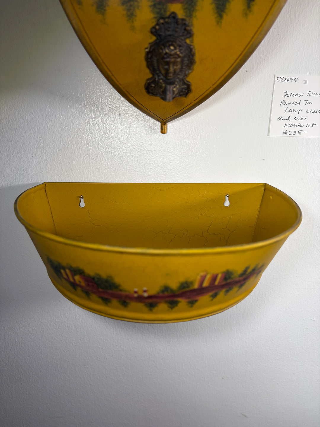 Yellow Toleware Painted Tin Wall Fountain