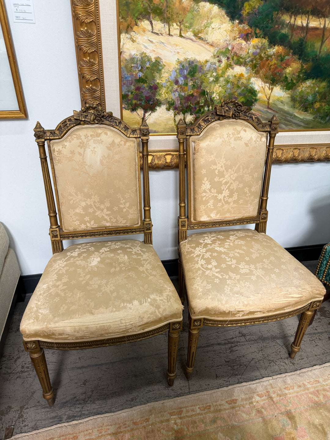 Antique French 19th Century Louis XVI Style Gilt Wood Chair (Set of 2)
