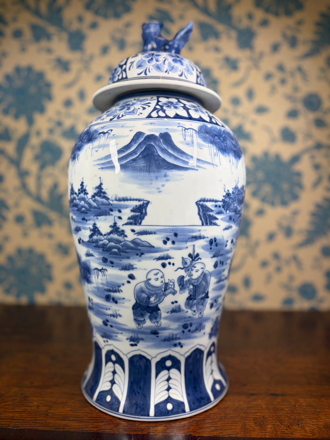 Blue and White Chinoiserie Urn