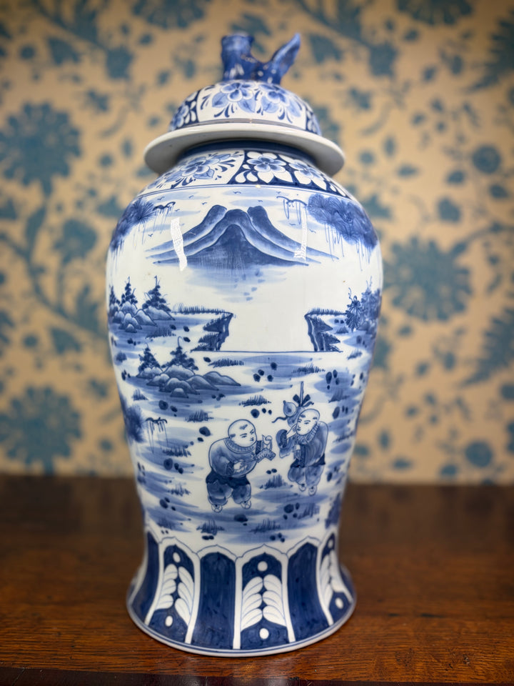 Blue and White Chinoiserie Urn