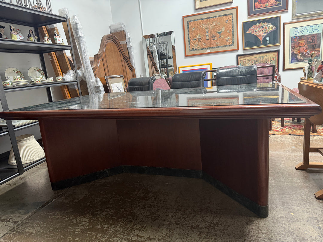 Verde Marble Table Encased in Mahogany Wood