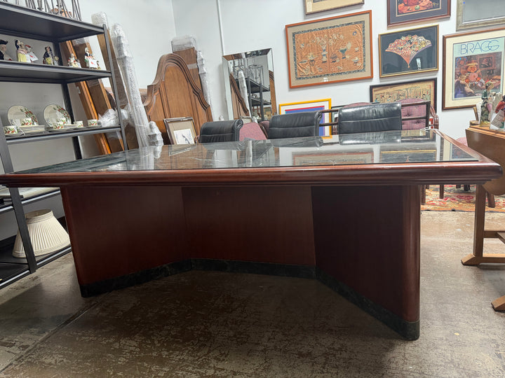 Verde Marble Table Encased in Mahogany Wood